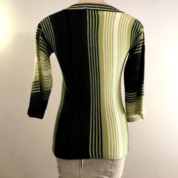 Vintage 60s Women's Green Striped Sweater Hippie Mod Knit XXS/XS - Picture 7 of 9